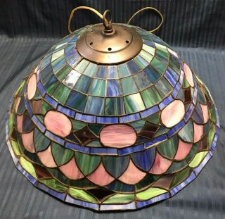 Vintage Tiffany Style Hanging Light Lamp Shade Stained Glass Ceiling Fixture 22”