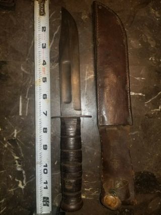 Vintage Kabar,  Ww2 Fighting Knife With Leather Sheath