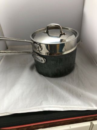 Vintage 3.  5 Quart Ltd All Clad Stainless Sauce Pan W/steamer Insert And Lid