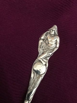 Antique Sterling Souvenir Spoon Full Figural Indian Art Institute Chicago Heavy