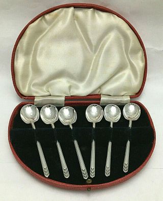 Set 6 Vintage Cased Art Deco Sterling Silver Coffee Spoons