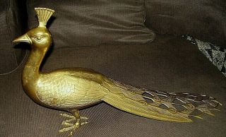 Vintage Art Deco Brass Peacock 21 X 6x 12 " - Decorative Arts,  Inc.