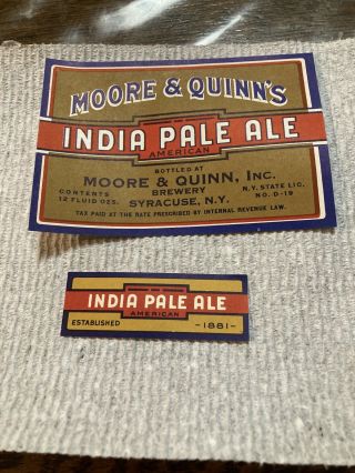 Ipa Beer Label 1949 Moore & Quinn Syracuse Ny