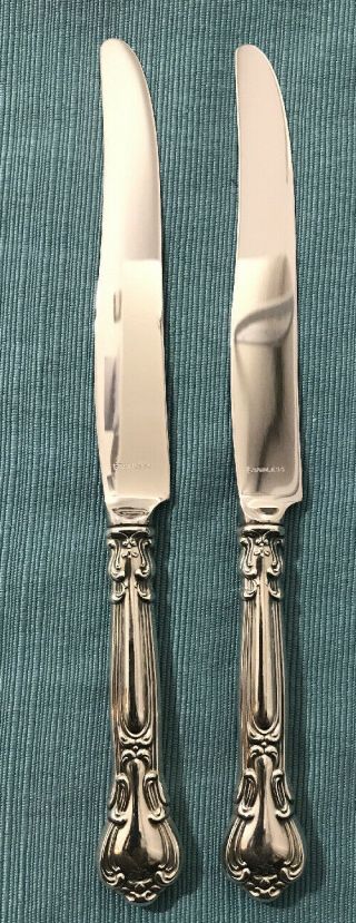Set Of 2 Gorham Chantilly Sterling Silver Handle Dinner Knives 9 1/2 " - No Mono.