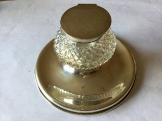 Desk Top Silver And Glass Inkwell,  Hallmarked Birmingham 1903.