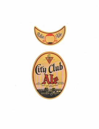 Canada Beer Label & Neck - City Club Breweries Ltd.  Toronto,  Ont.  (1932 - 1938)