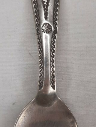 Fred Harvey Era Old Pawn Navajo Sterling Silver Stampwork Baby Spoon w Turquoise 3