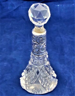 Antique Victorian Edwardian Silver Topped Cut Glass Scent Perfume Bottle C 1890