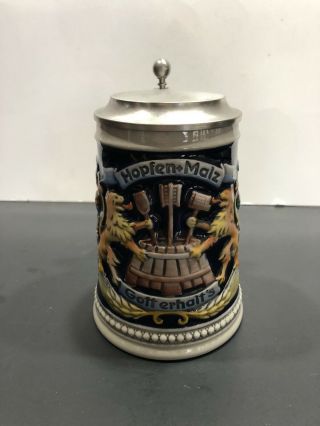 Vintage Gerz German Lidded Blue Beer Stein Germany 6.  5“ - Handarbeit -