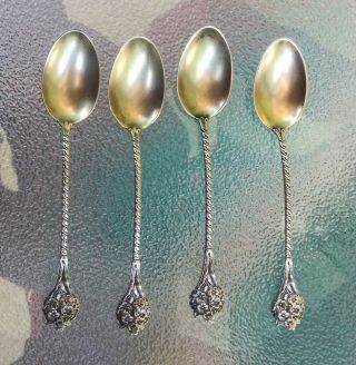 4 Vintage Gorham Sterling Silver Gold Wash Demitasse Spoons Forget Me Nots
