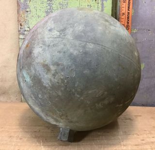 Vintage Copper Float Ball,  9”,  W/ Threaded Mounting Nut,  Steampunk