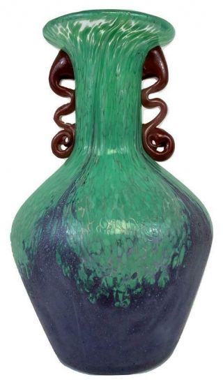 Vintage Murano 1950s Mid Century Modern Teal Purple Bubble Art Glass Gourd Vase