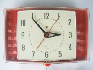 Vintage General Electric Telechron Red & Chrome Wall Clock Model 2h105 Restored