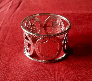 Antique Wang Hing Chinese Export Silver Napkin Ring Chinese Characters With Blan