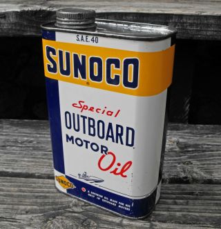 Vintage 1949 Sunoco Outboard Motor Oil 1 Quart Oil Can Sun Oil Co