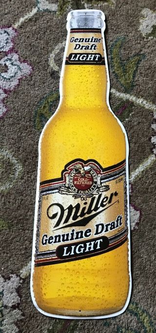 Large Vintage Miller Draft Light Beer Bottle Shaped Metal Tin Sign