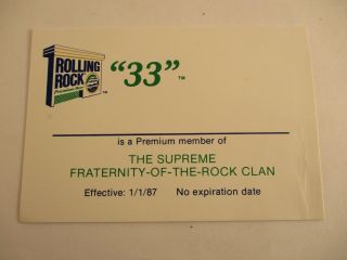 Vintage 1987 Rolling Rock Beer 33 Premium Member Card Supreme Fraternity Clan