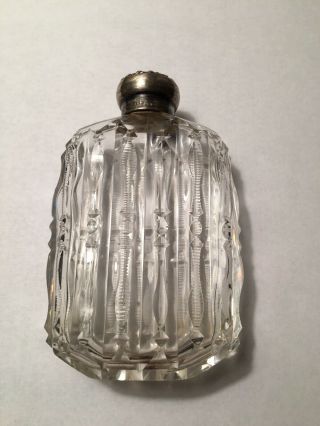 Antique Simons Co.  Sterling Silver Lidded Cut Glass Flask
