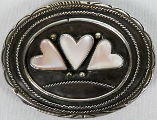Vintage Navajo Abalone Hearts Sterling Belt Buckle Signed Sk 30g 2 5/8 " X 2
