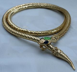 Vintage Whiting And Davis Signed Gold Mesh Snake Belt/necklace Green & Blue Gems