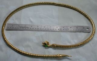 Vintage WHITING AND DAVIS signed Gold Mesh Snake Belt/Necklace Green & Blue Gems 3