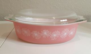 Vintage Pyrex Pink Daisy 2.  5qt Oval Casserole Dish 045 & 945 Lid