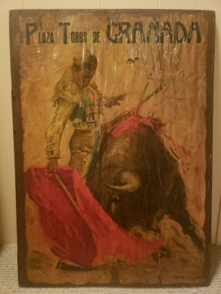Vintage Spanish Bullfighting Posters Decoupage Reclaimed Wood Wall Hanging