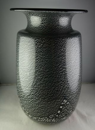 Large Black Vintage Murano Italian Art Glass Vase With Silver Flecks