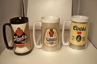 3 Different Vintage Thermo - Serv Beer Plastic Mug Usa Coors Stroh 