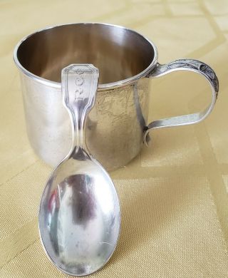 Vintage Sterling Silver Baby Cup With Matching Spoon Initials " Rcc " Mark 569 Lrb