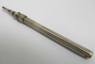 English Antique C.  1870 Sampson Mordan & Co Solid Silver Slide Action Pencil