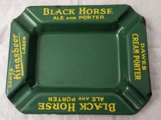 1940s Dawes Black Horse Ale Porter Ashtray Green Yellow Advertising Kingsbeer