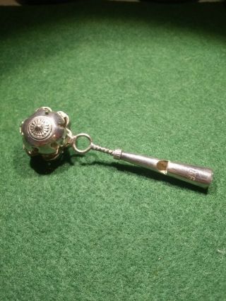 Rare Antique Sterling Silver Baby Rattle & Whistle Marked 97