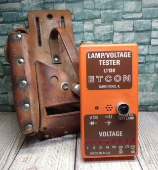 Etcon Lt130 Orange Lamp & Voltage Tester Vintage Leather Case Made In U.  S.  A Tool