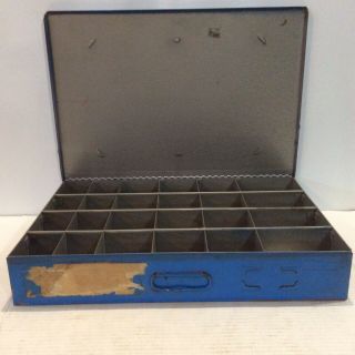 Vintage Steel Metal Parts Drawer Cabinet Blue With Dividers 18x12x3 Garage