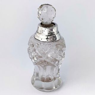 George V Sterling Silver & Cut Glass Perfume Scent Bottle London 1912 Hart & Son