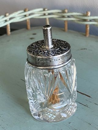 1880’s Antique Sterling Silver Lidded & Cut Crystal Glue Pot,  Paste Jar