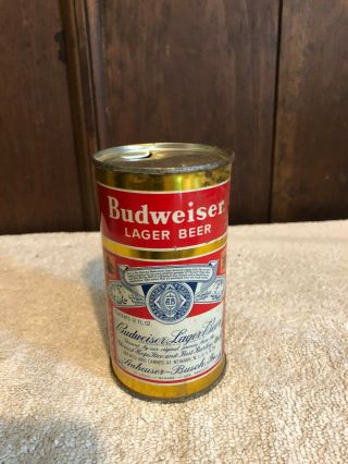 Vintage Budweiser Lager Flat Top Beer Can 2 Sided Gold Trim 12 Ounce