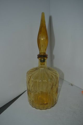 Vtg Genie Bottle Decanter With Stopper Yellow Amber Empoli Italy 14”