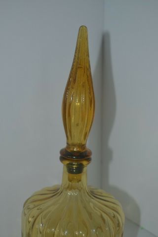 Vtg Genie Bottle Decanter With Stopper Yellow Amber Empoli Italy 14” 2