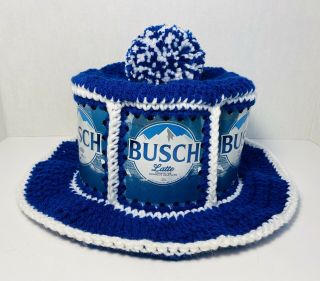 Handmade Crochet Busch Light Latte Beer Can Hat Retro Party Cap