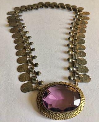 Vintage Victorian Era Antique Book Chain Large Glass Amethyst Choker Necklace