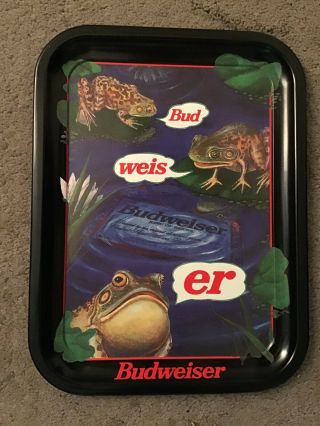 Vintage 1996 Budweiser Frogs Bud Weis Er Tin Serving Tray 10.  5 " X 14 " Look