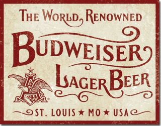 Budweiser Lager Beer Vintage Retro Tin Sign 16 X 13in