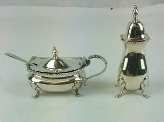 Edward Souter Barnsley Silver Mustard Pot With Spoon And Salt Cellar -