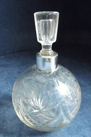 Good Large 6 " Solid Silver Mounted Lotion / Scent Bottle Birmingham 1935