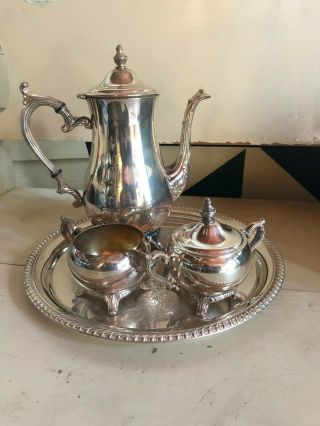 Vintage Wm Rogers Silver Plated Tea Coffee Set - Sugar Bowl Creamer Serving Tray
