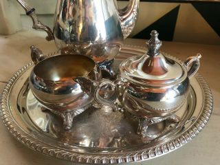 Vintage WM Rogers Silver Plated Tea Coffee Set - Sugar Bowl Creamer Serving Tray 2