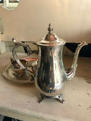 Vintage WM Rogers Silver Plated Tea Coffee Set - Sugar Bowl Creamer Serving Tray 3