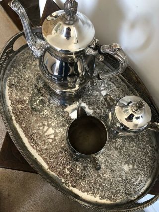 Antique Silver Plated Tea Set And Tray